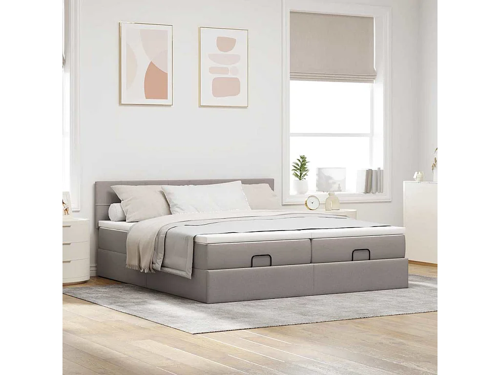 Cadre de lit ottoman avec matelas taupe 180x200 cm tissu