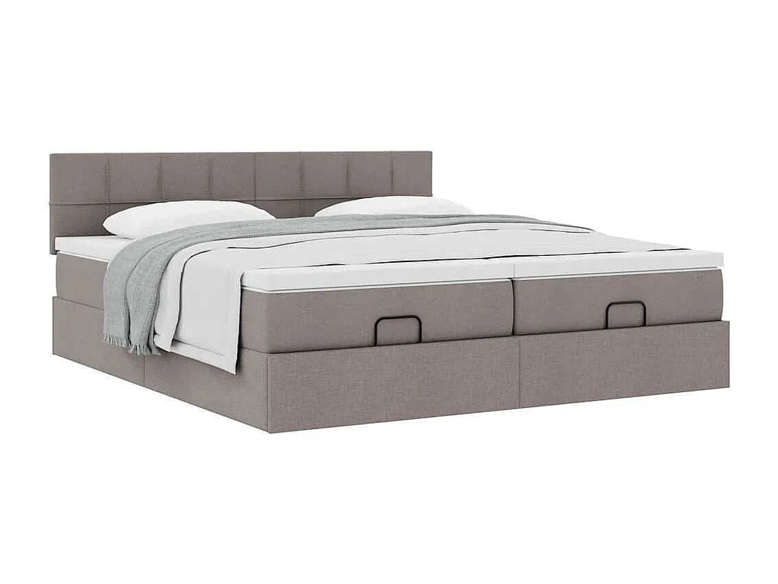 Cadre de lit ottoman avec matelas taupe 180x200 cm tissu