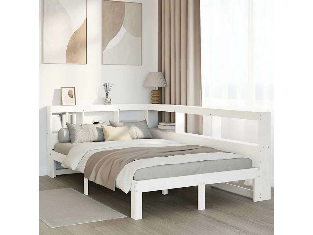 Cama con estantería sin colchón madera maciza blanca 120x190 cm