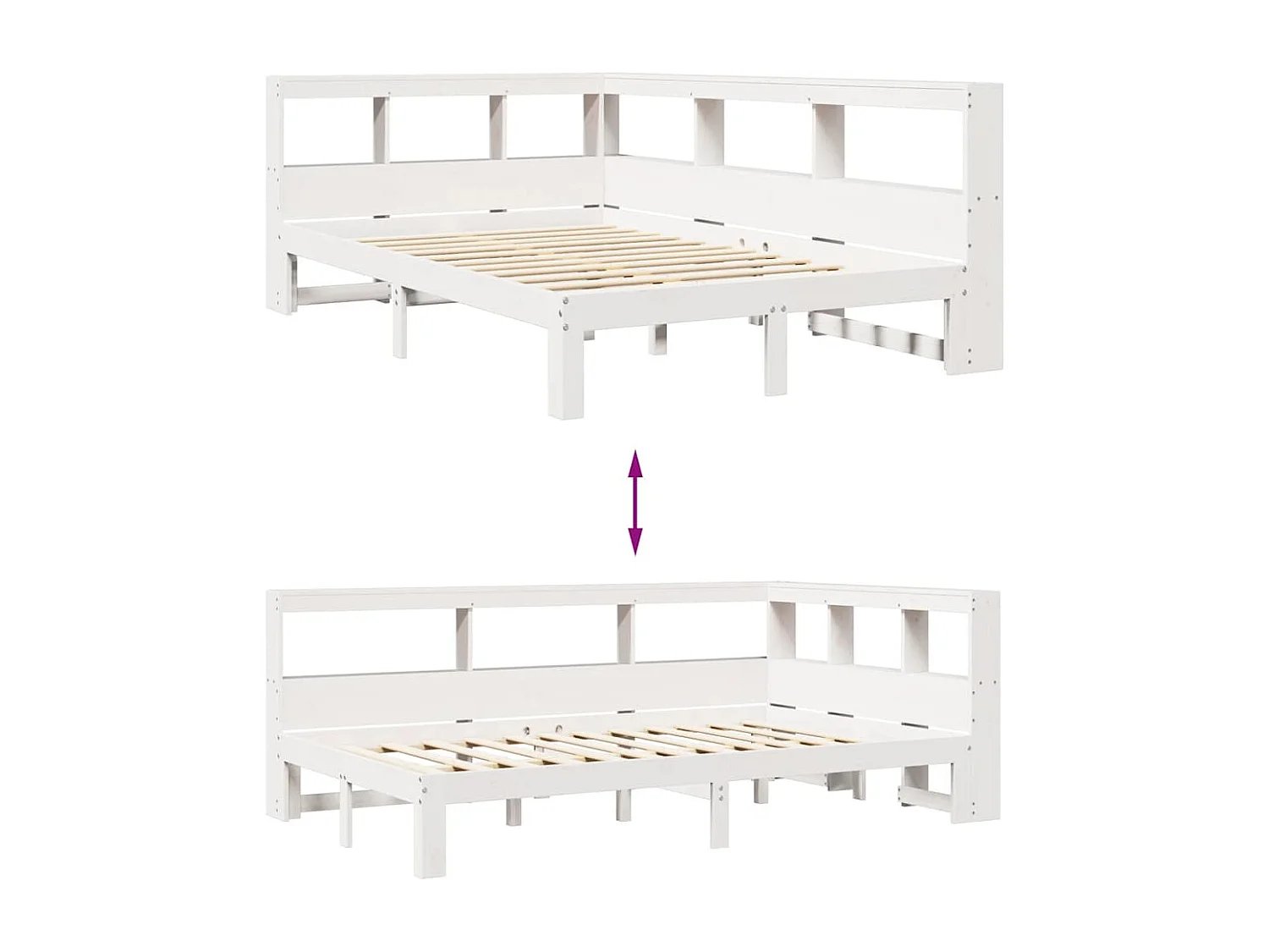 Bed met boekenkast zonder matras grenenhout wit 120x190 cm