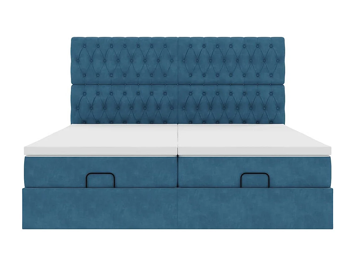 Cadre de lit ottoman avec matelas bleu foncé 200x200 cm velours