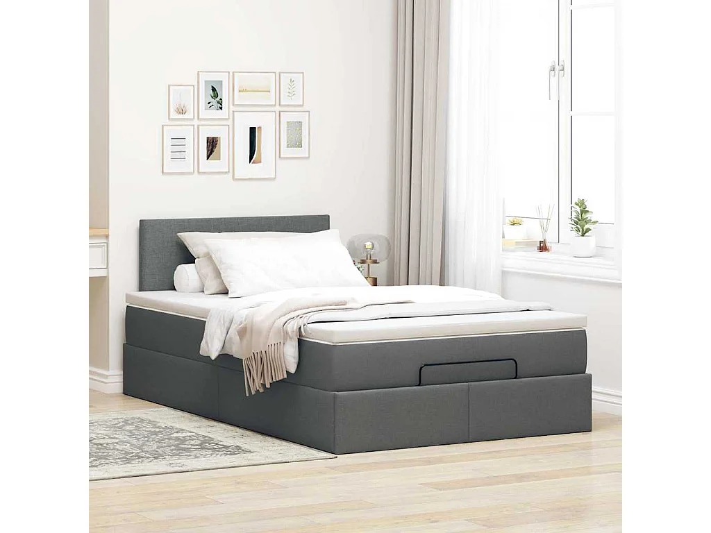 Cadre de lit ottoman avec matelas gris foncé 120x200cm tissu