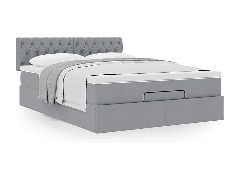 Cadre de lit ottoman et matelas gris clair 140x200 cm tissu