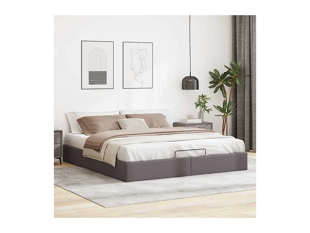 Cadre de lit ottoman sans matelas gris 160x200 cm similicuir