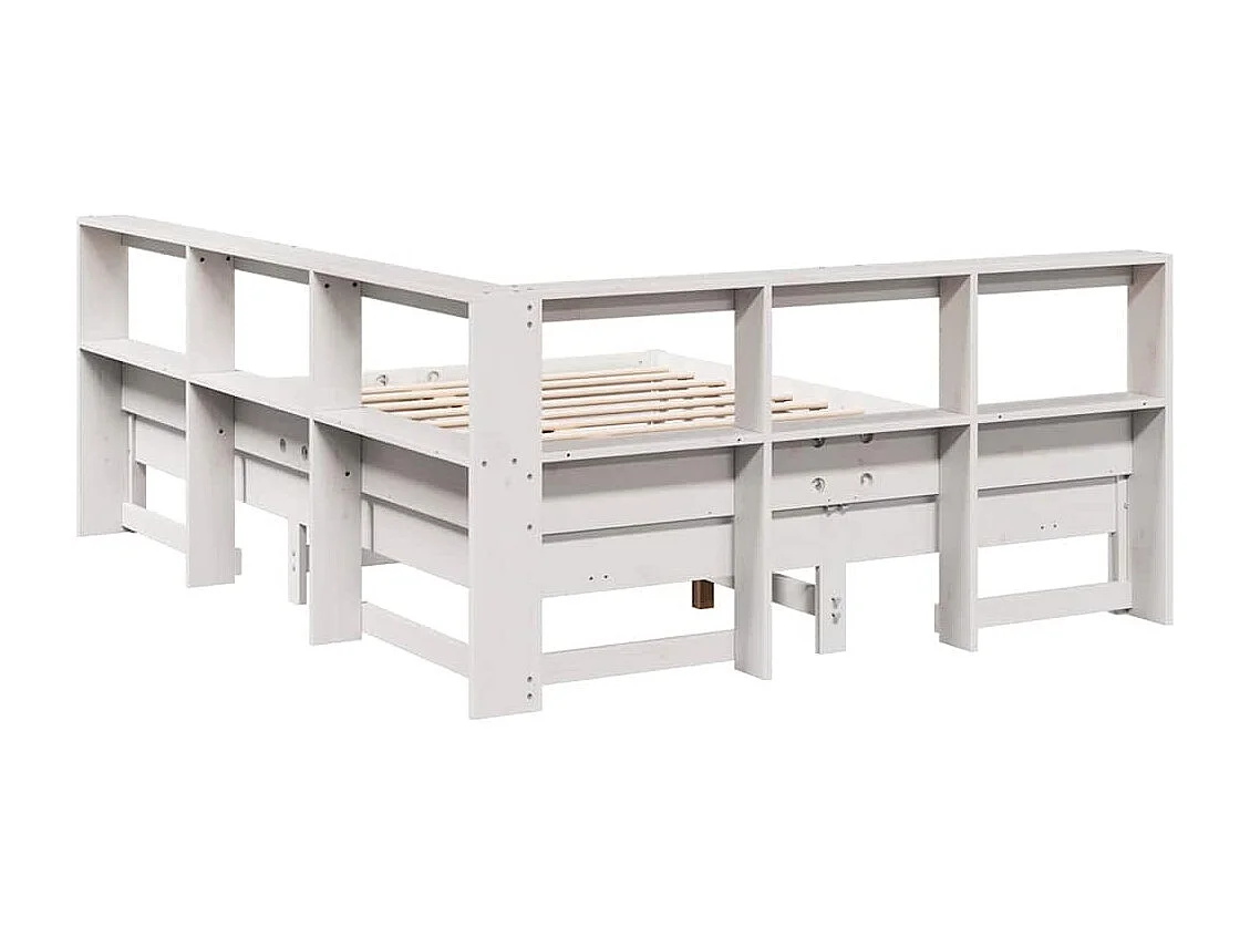 Lit bibliothèque sans matelas blanc 150x200 cm bois pin massif