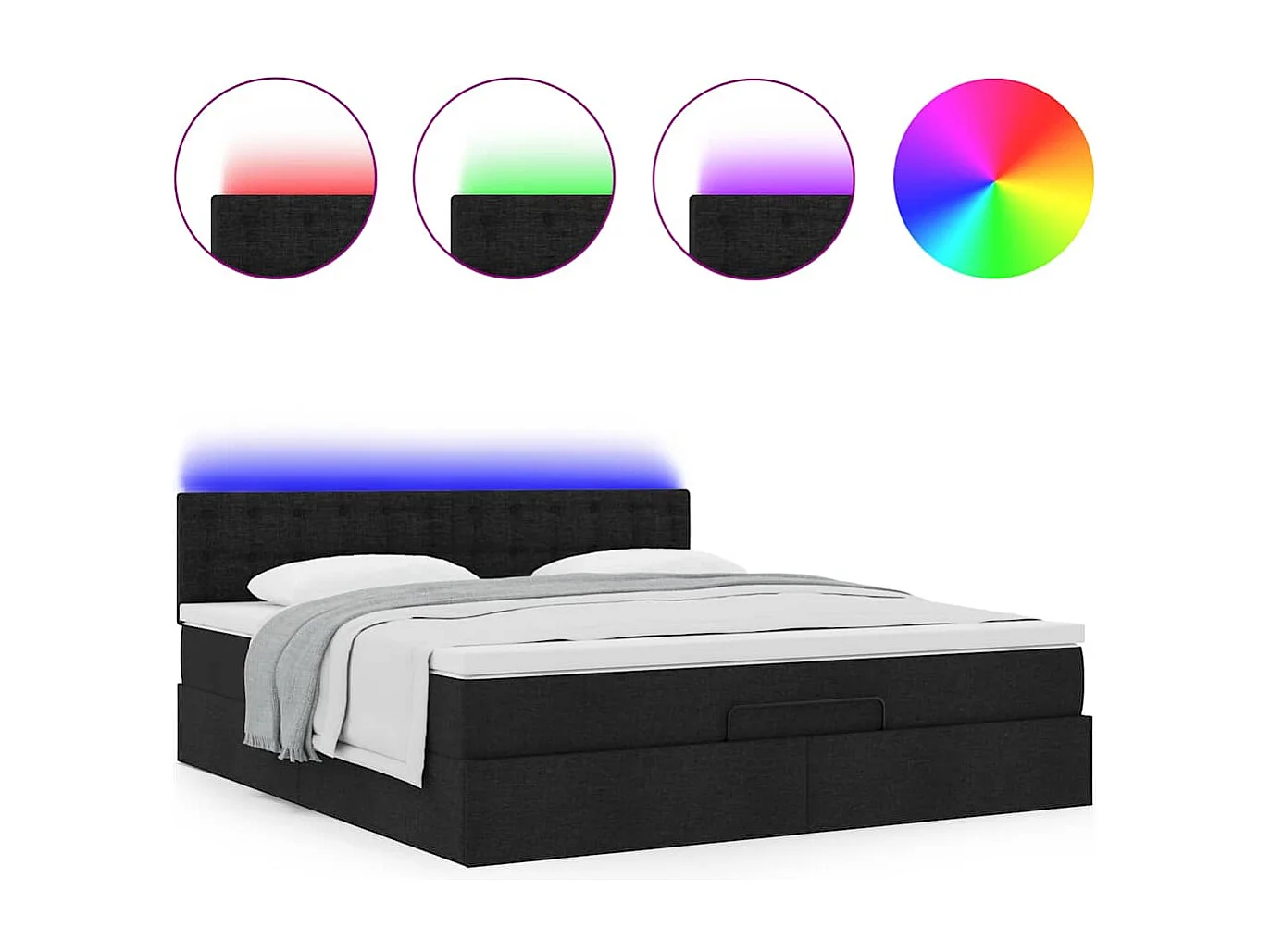 Cadre de lit ottoman avec matelas noir 160x200 cm tissu