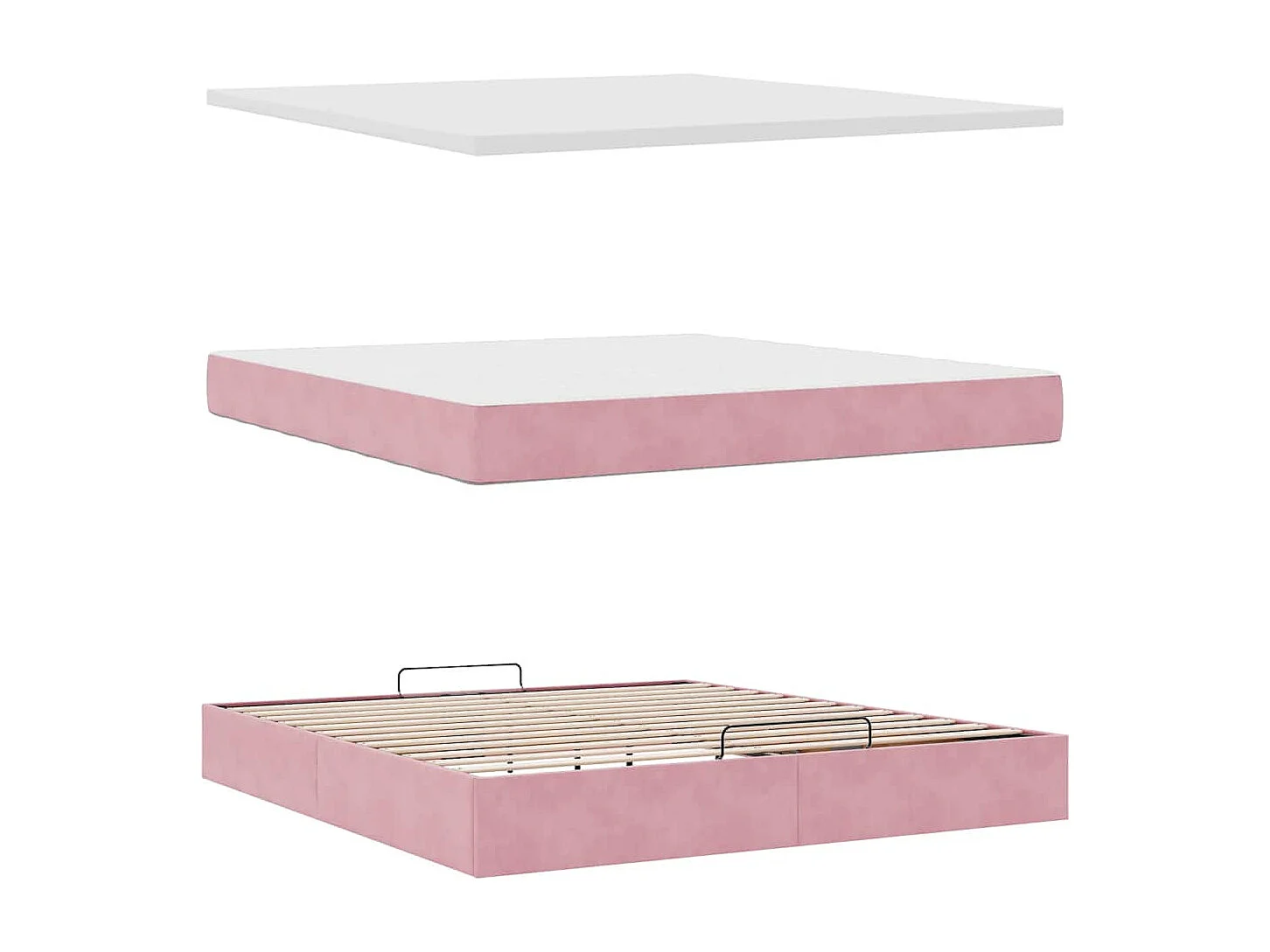 Cadre de lit ottoman avec matelas rose 180x200 cm velours