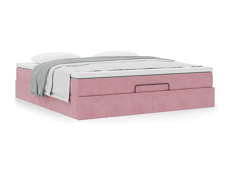 Cadre de lit ottoman avec matelas rose 180x200 cm velours