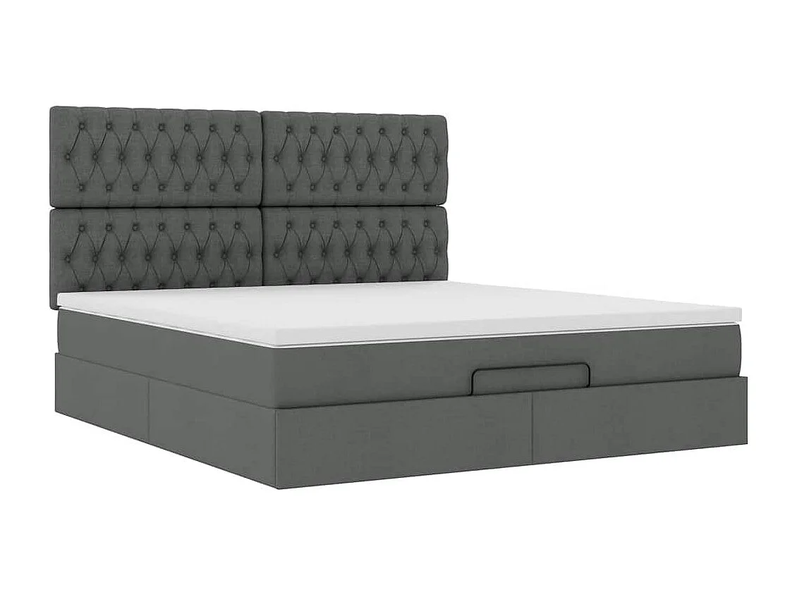 Cadre de lit ottoman avec matelas gris foncé 180x200 cm tissu