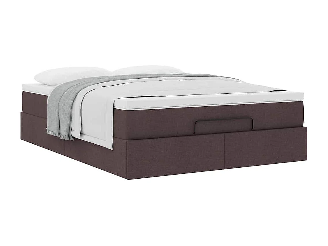 Cadre de lit ottoman avec matelas marron foncé 140x200 cm tissu