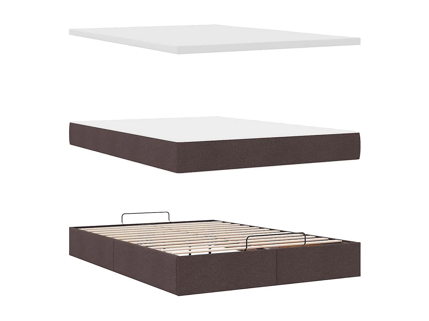 Cadre de lit ottoman avec matelas marron foncé 140x200 cm tissu