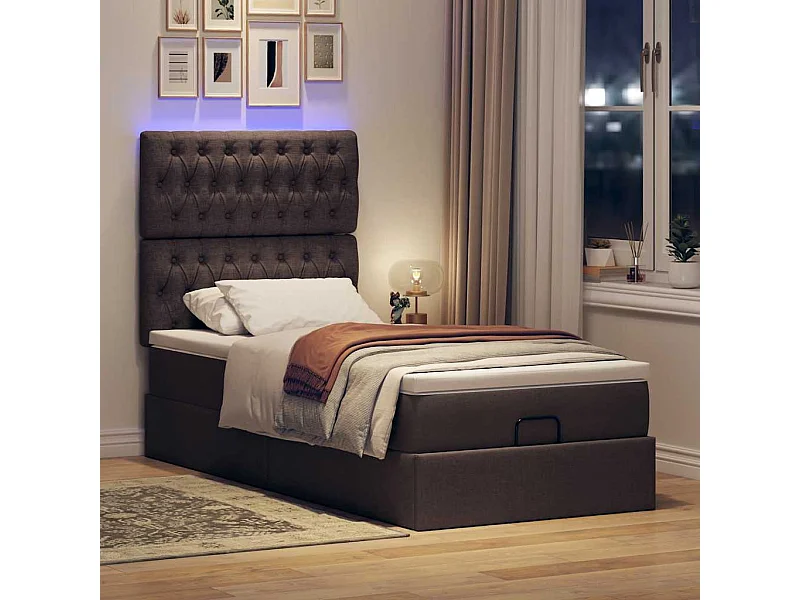 Bed poef met matras en LED's 90x200 cm stof donkerbruin