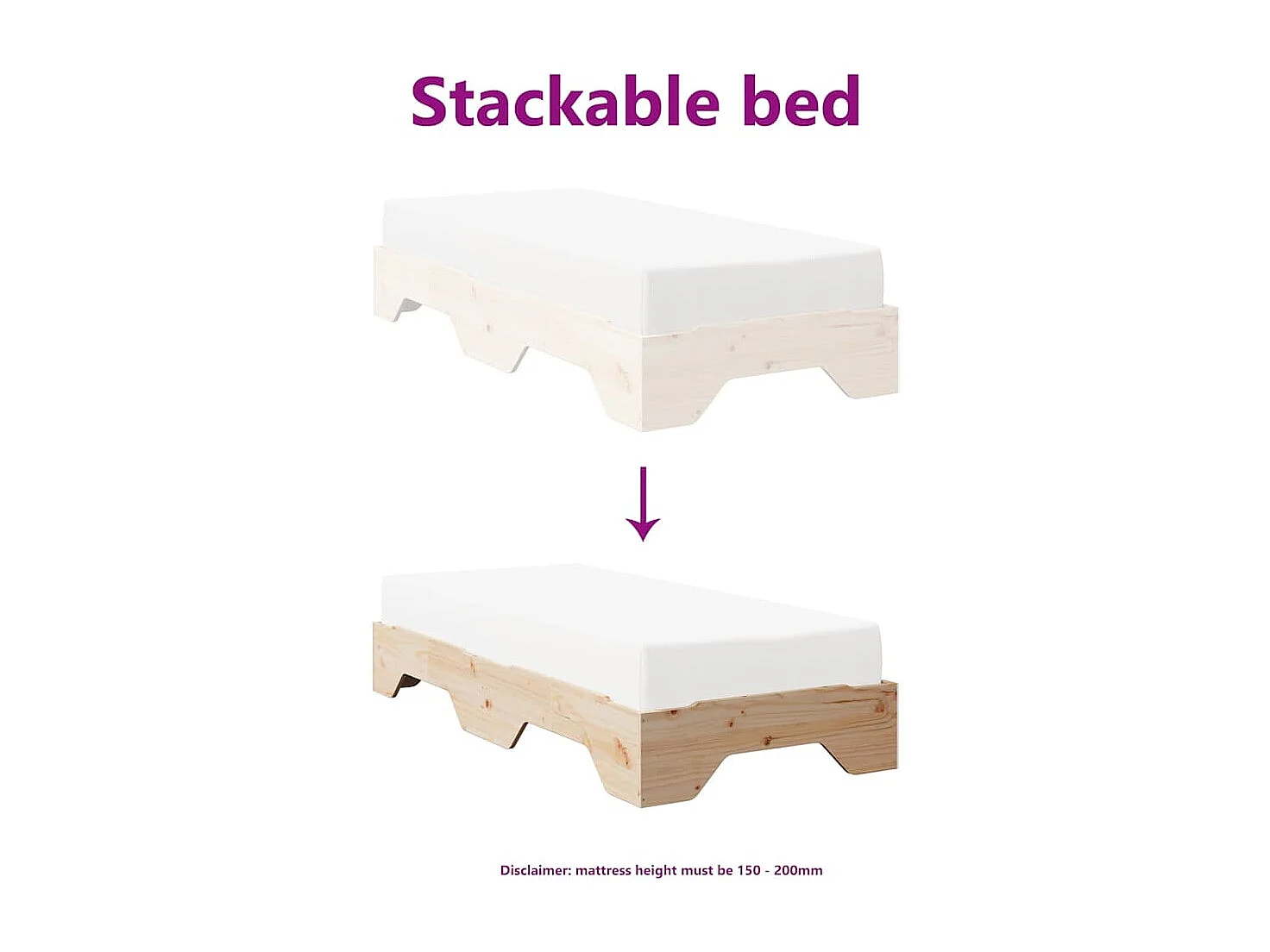 Bedframe zonder matras stapelbaar 75x190 cm massief hout