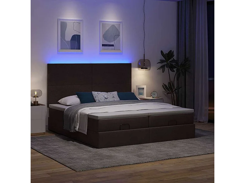 Estructura cama otomana colchones tela marrón oscuro 160x200 cm