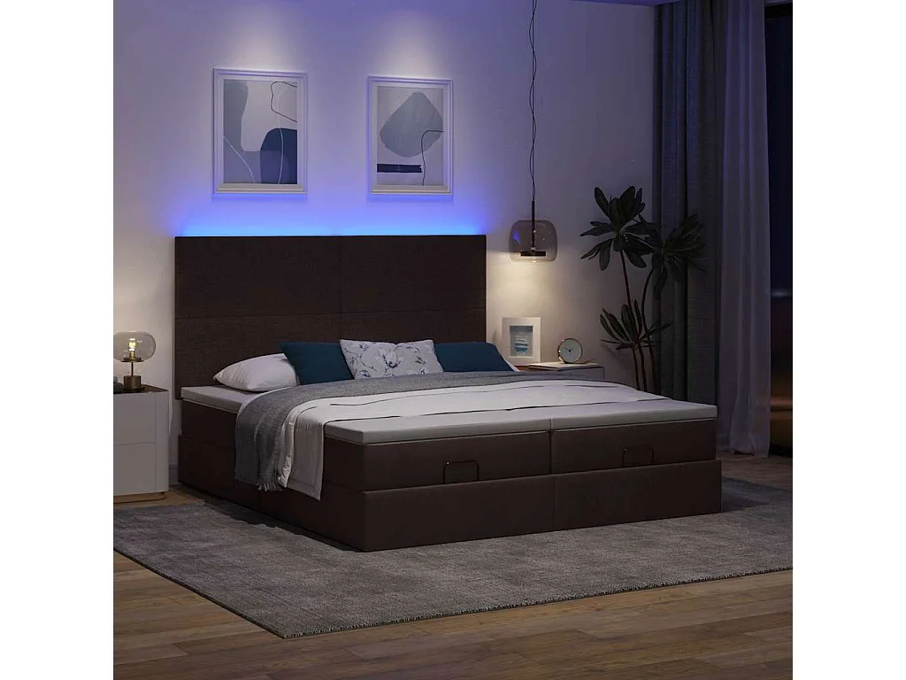 Estrutura de cama otomana com colchões tecido castanho escuro