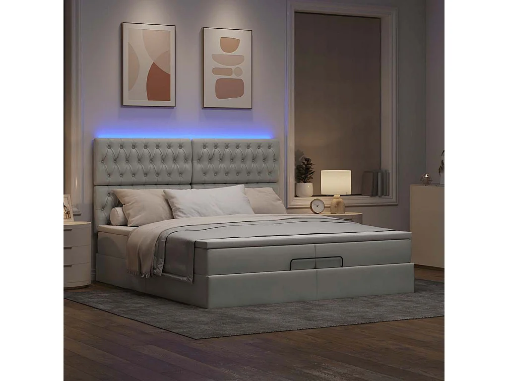 Cadre de lit ottoman avec matelas gris clair 200x200 cm velours