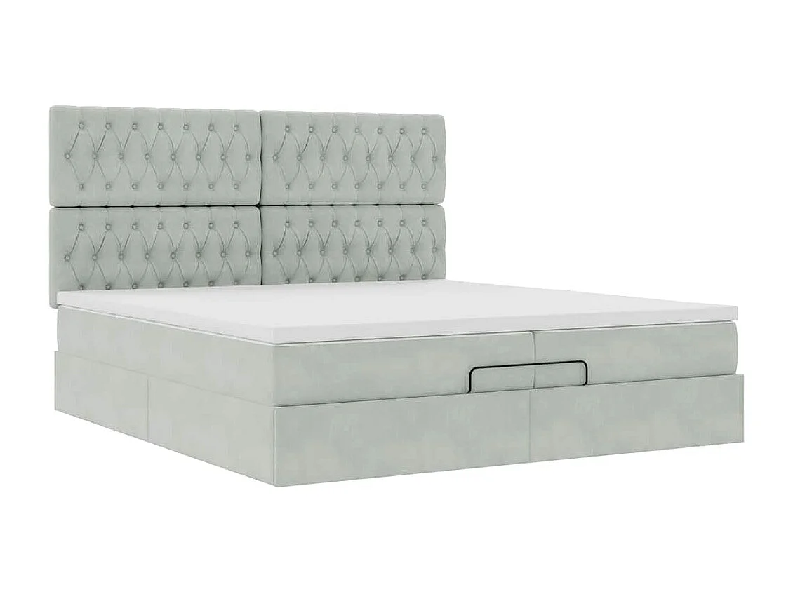 Cadre de lit ottoman avec matelas gris clair 200x200 cm velours