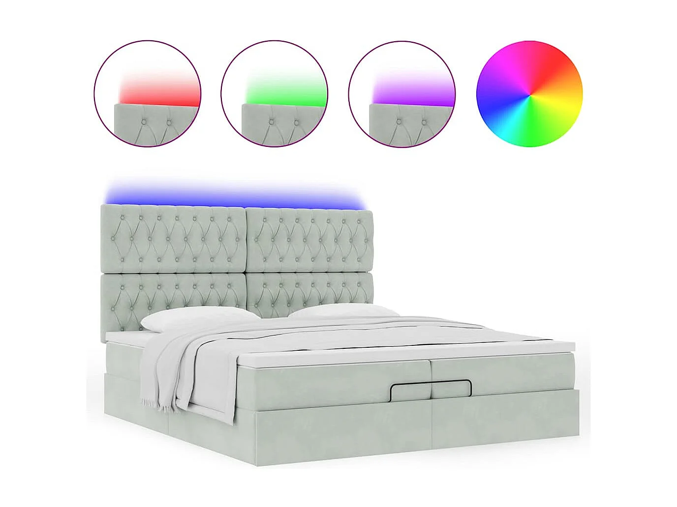 Cadre de lit ottoman avec matelas gris clair 200x200 cm velours