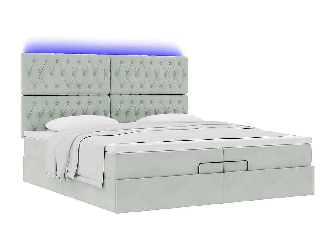 Cadre de lit ottoman avec matelas gris clair 200x200 cm velours