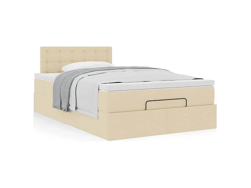 Cadre de lit ottoman avec matelas crème 120x190 cm tissu