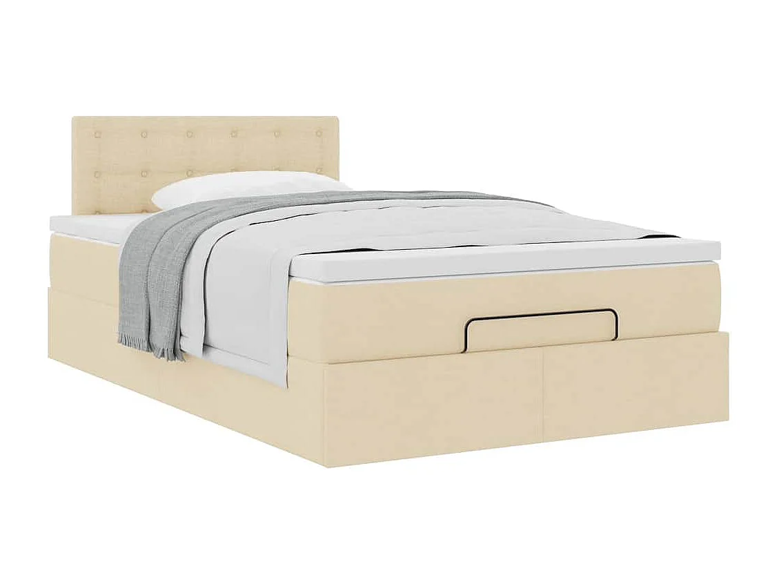 Cadre de lit ottoman avec matelas crème 120x190 cm tissu