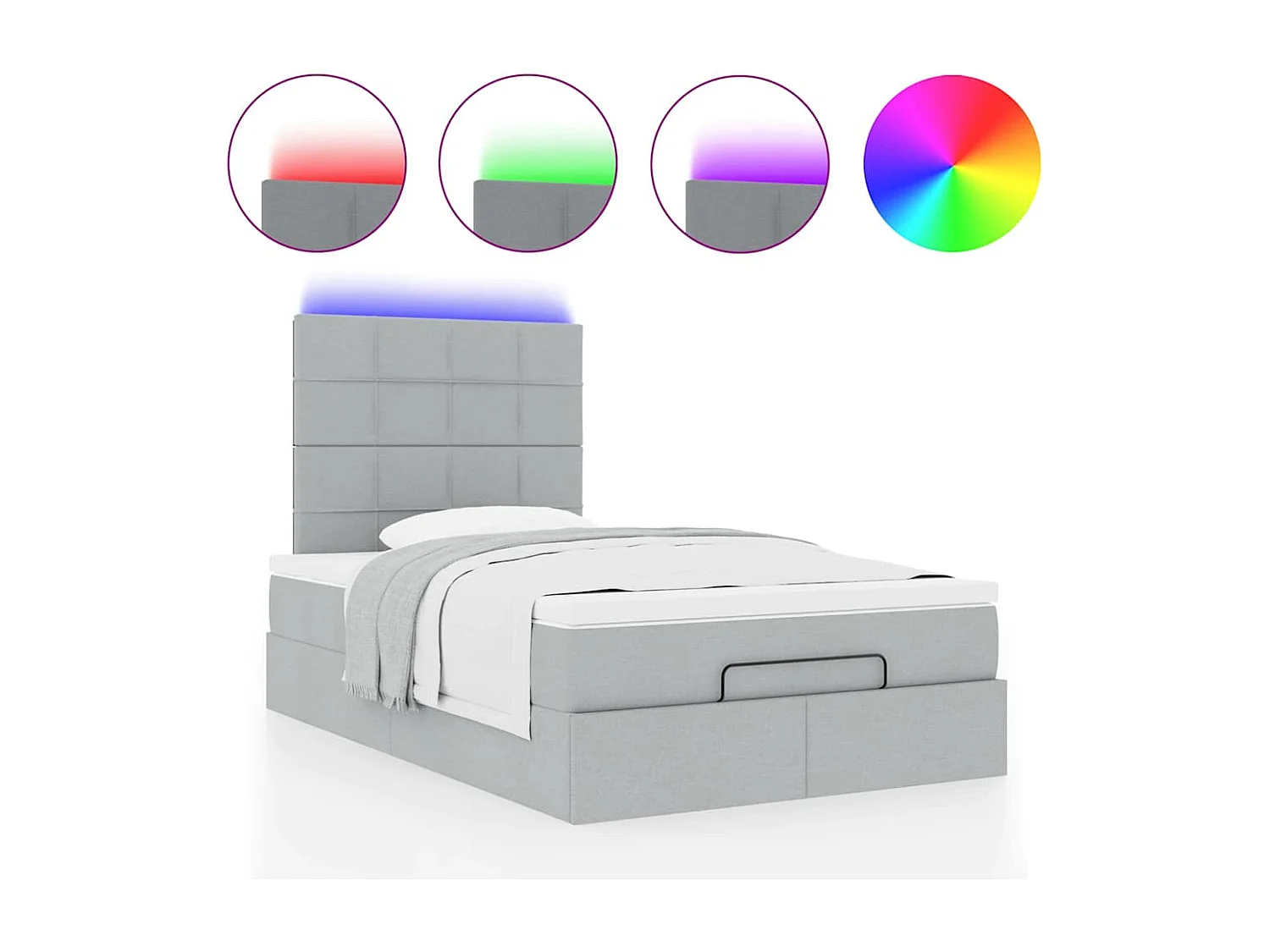 Cadre de lit ottoman avec matelas gris clair 120x190 cm tissu