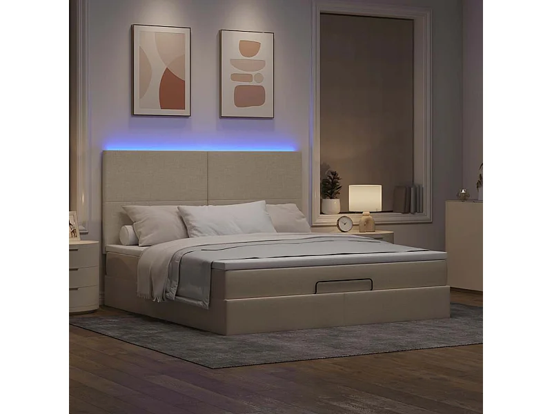 Estrutura de cama otomana com creme de colchão 180x200cm tecido