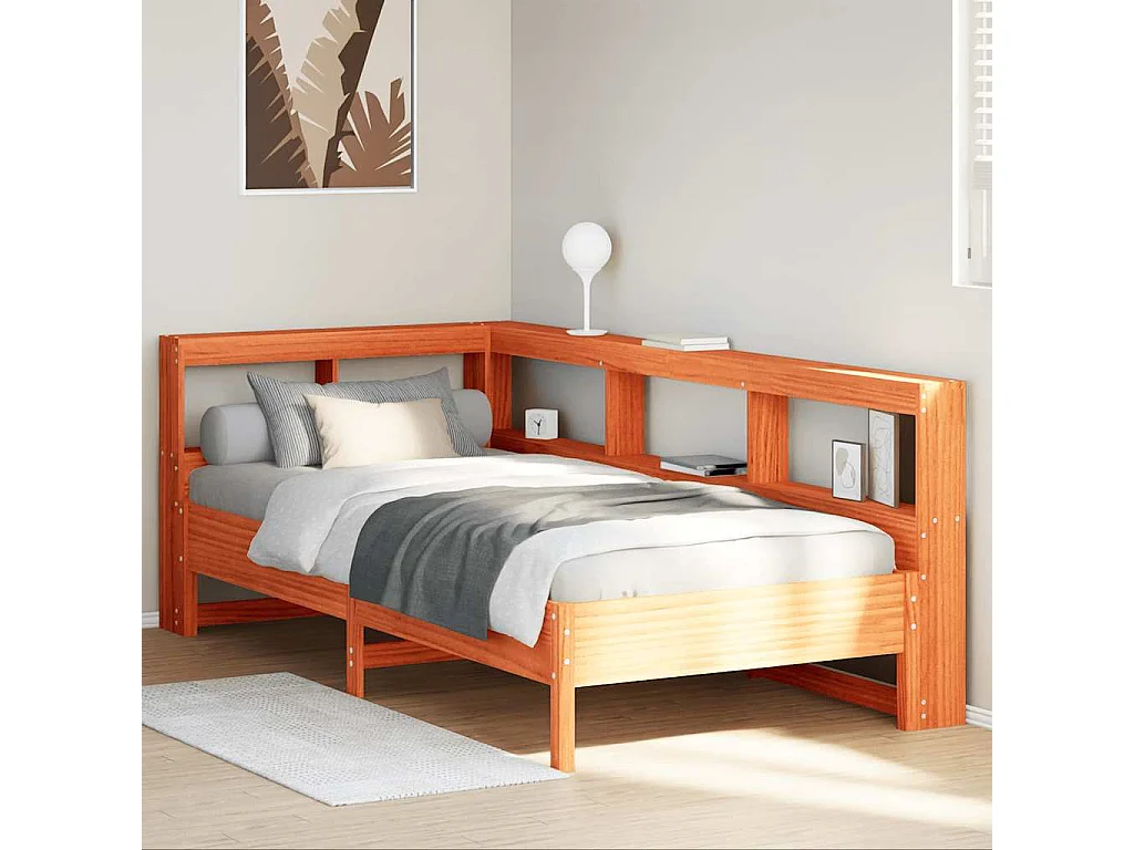 Lit bibliothèque sans matelas cire marron 90x200 cm pin massif