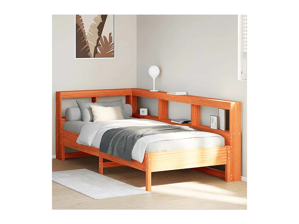 Lit bibliothèque sans matelas cire marron 90x200 cm pin massif