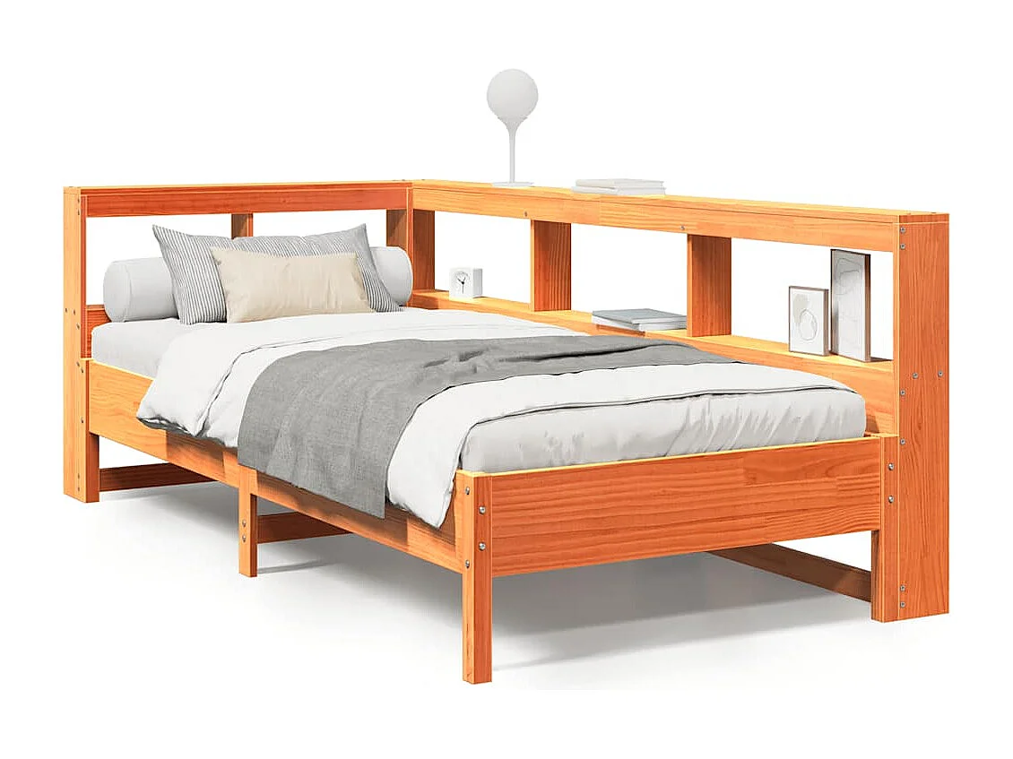 Cama com estante sem colchão 90x200cm pinho maciço castanho-mel