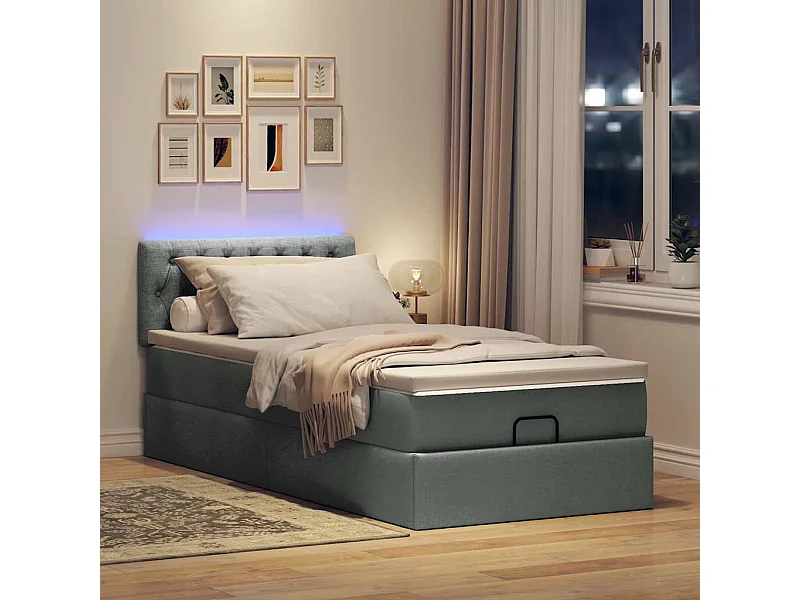 Lit ottoman avec matelas gris foncé 90x200 cm tissu