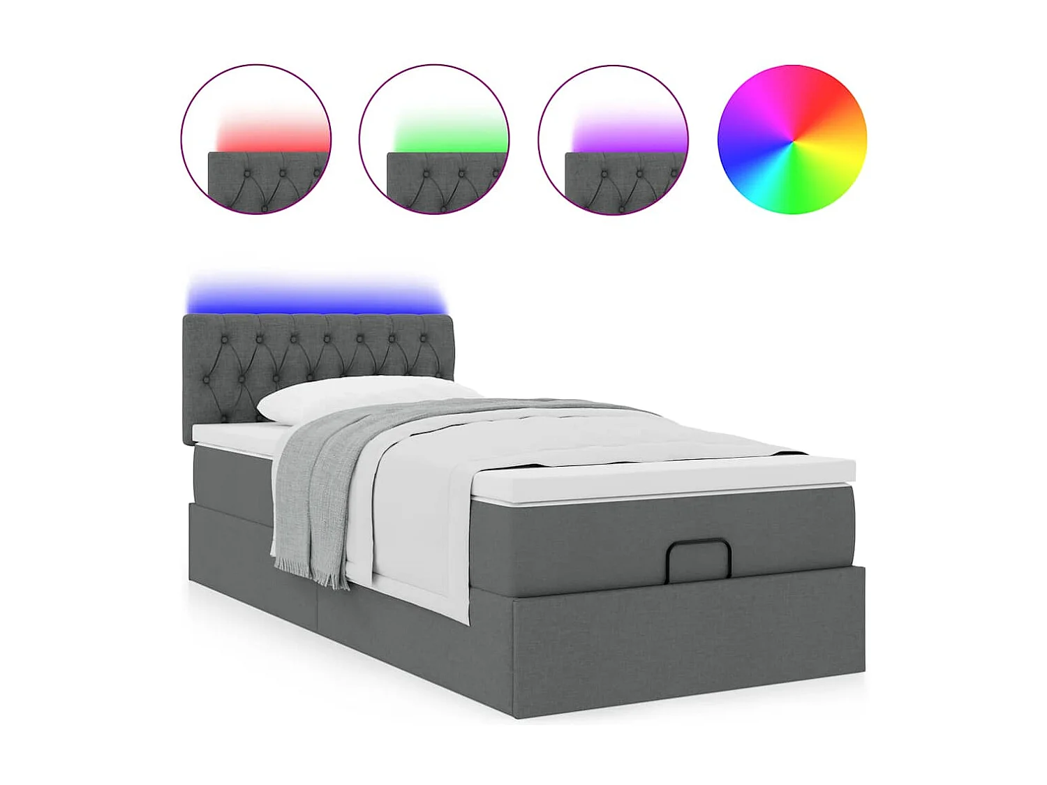 Bed poef met matras en LED's 90x200 cm stof donkergrijs