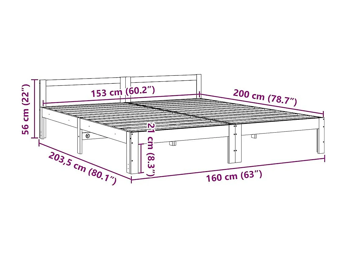 Cadre de lit sans matelas blanc 160x200 cm bois de pin massif