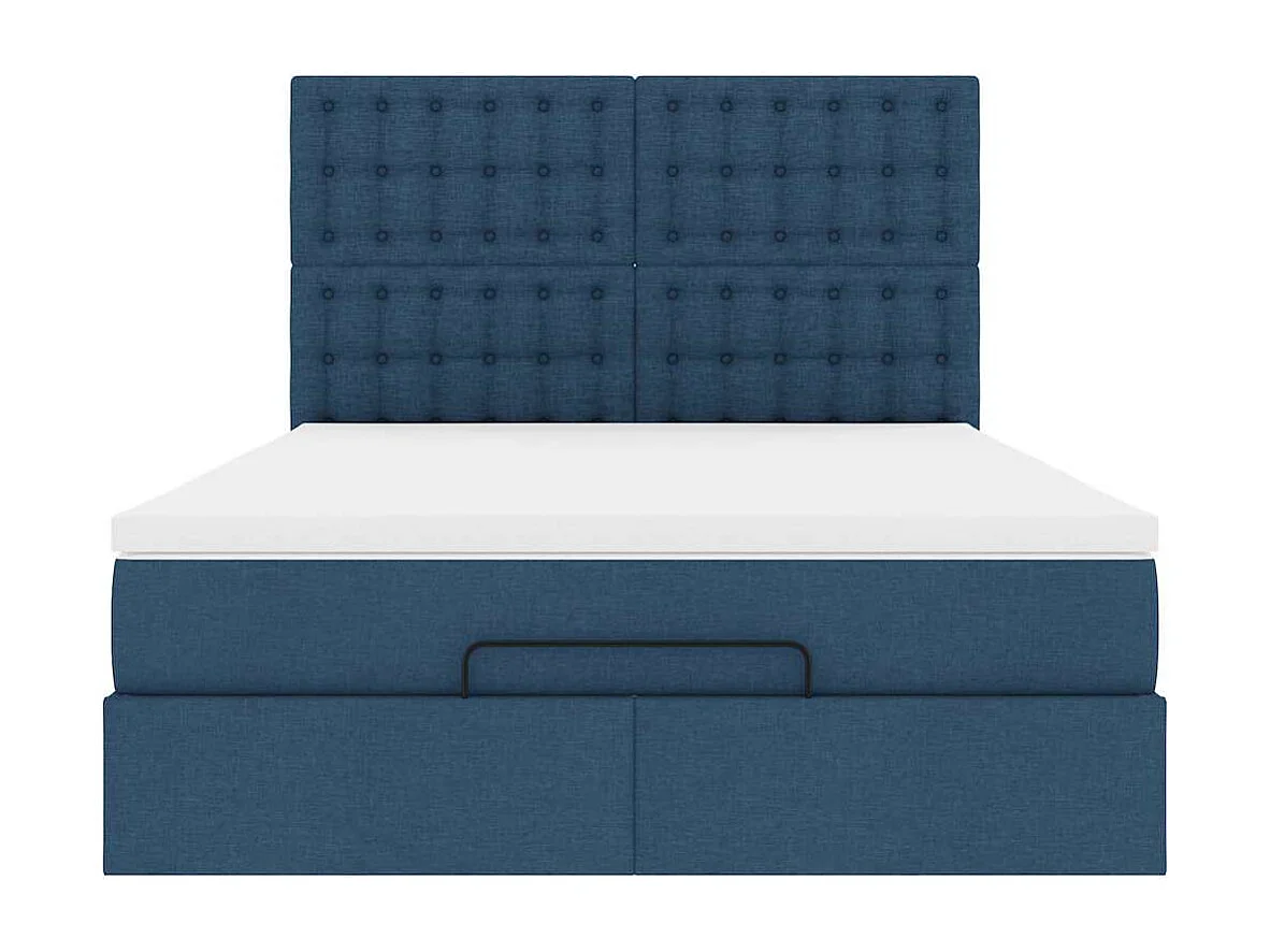 Cadre de lit ottoman avec matelas bleu 140x200 cm tissu