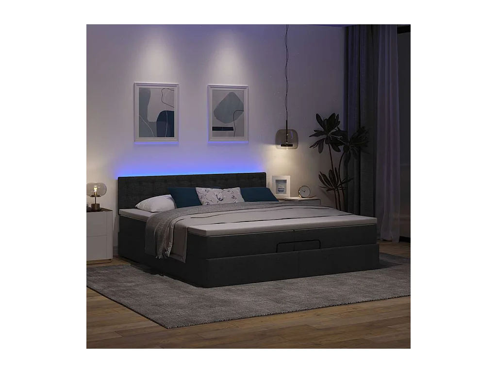 Ottoman bed met matrassen en LED's 200x200cm stof zwart