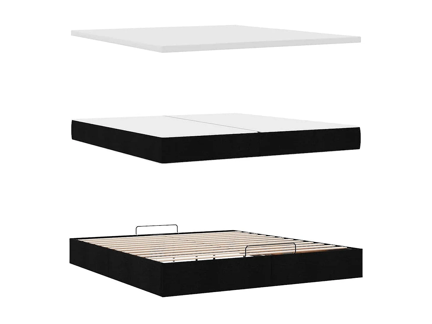 Cadre de lit ottoman avec matelas noir 200x200cm tissu