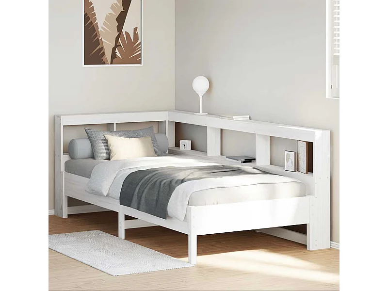 Cama com estante sem colchão 100x200 cm pinho maciço branco