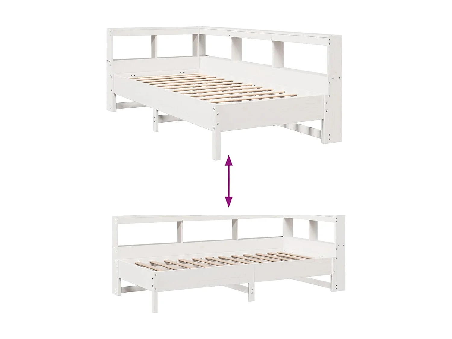 Bed met boekenkast zonder matras grenenhout wit 100x200 cm