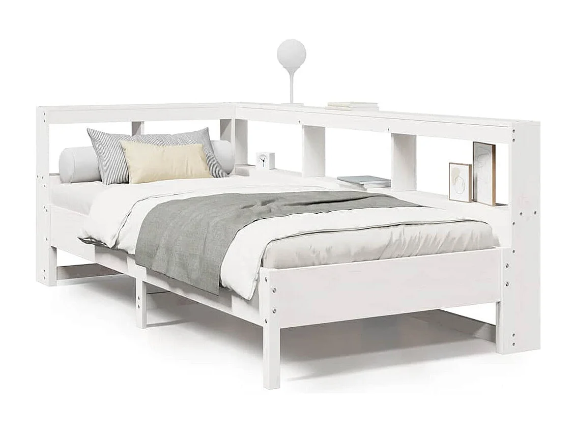 Lit bibliothèque sans matelas blanc 100x200 cm bois pin massif