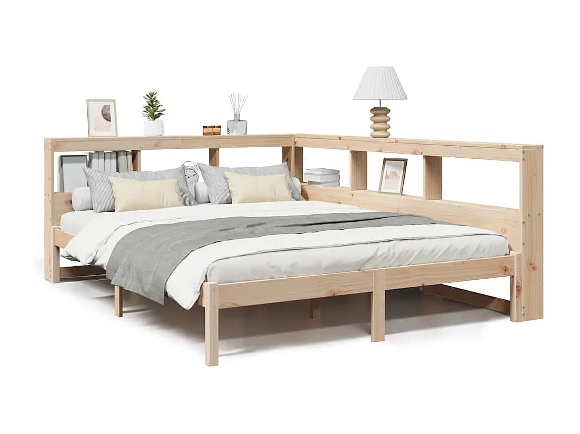 Lit bibliothèque sans matelas 160x200 cm bois massif de pin