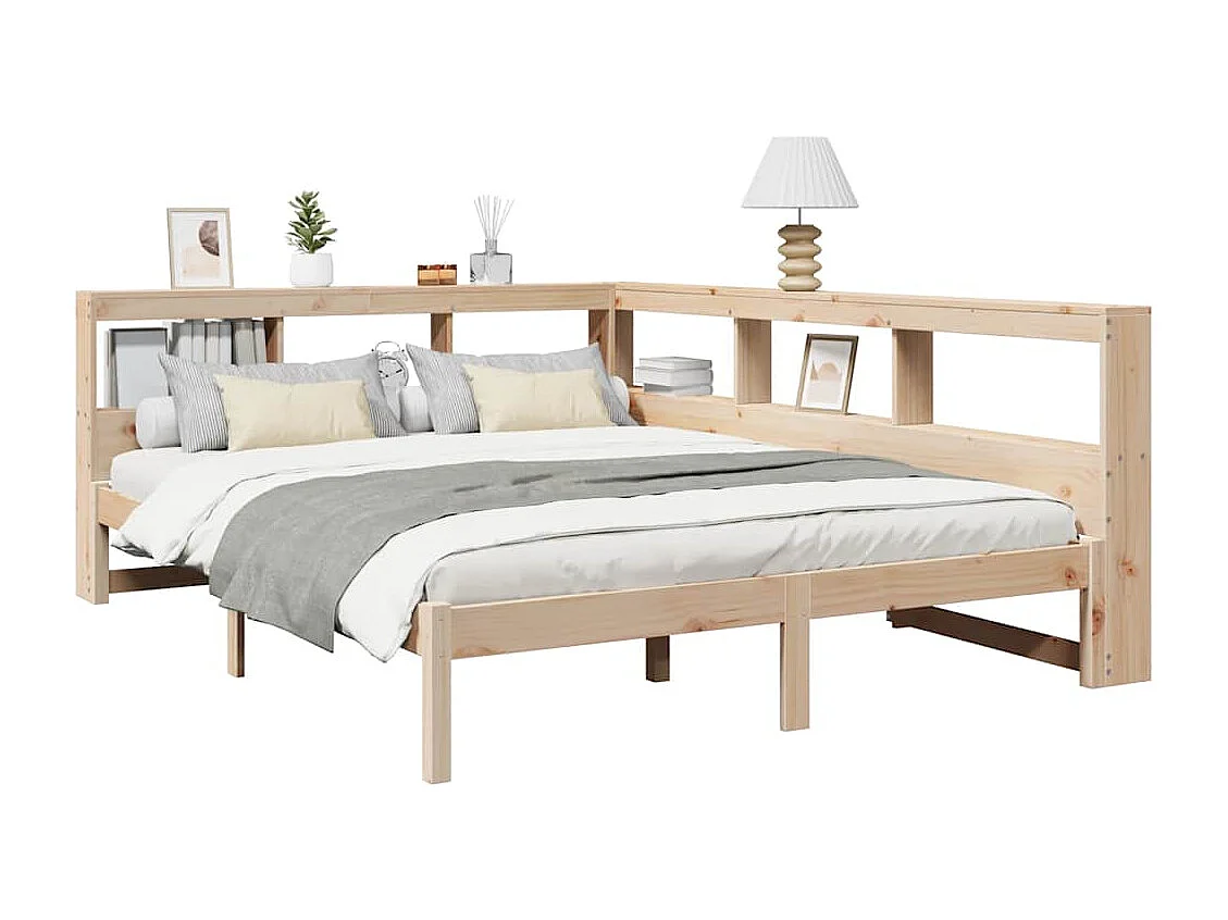 Lit bibliothèque sans matelas 160x200 cm bois massif de pin