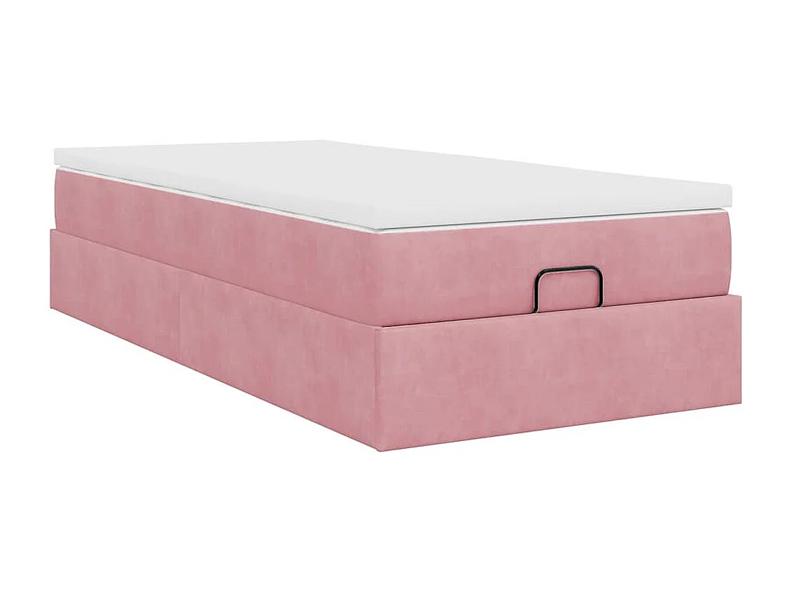 Cadre de lit ottoman avec matelas rose 90x190 cm velours