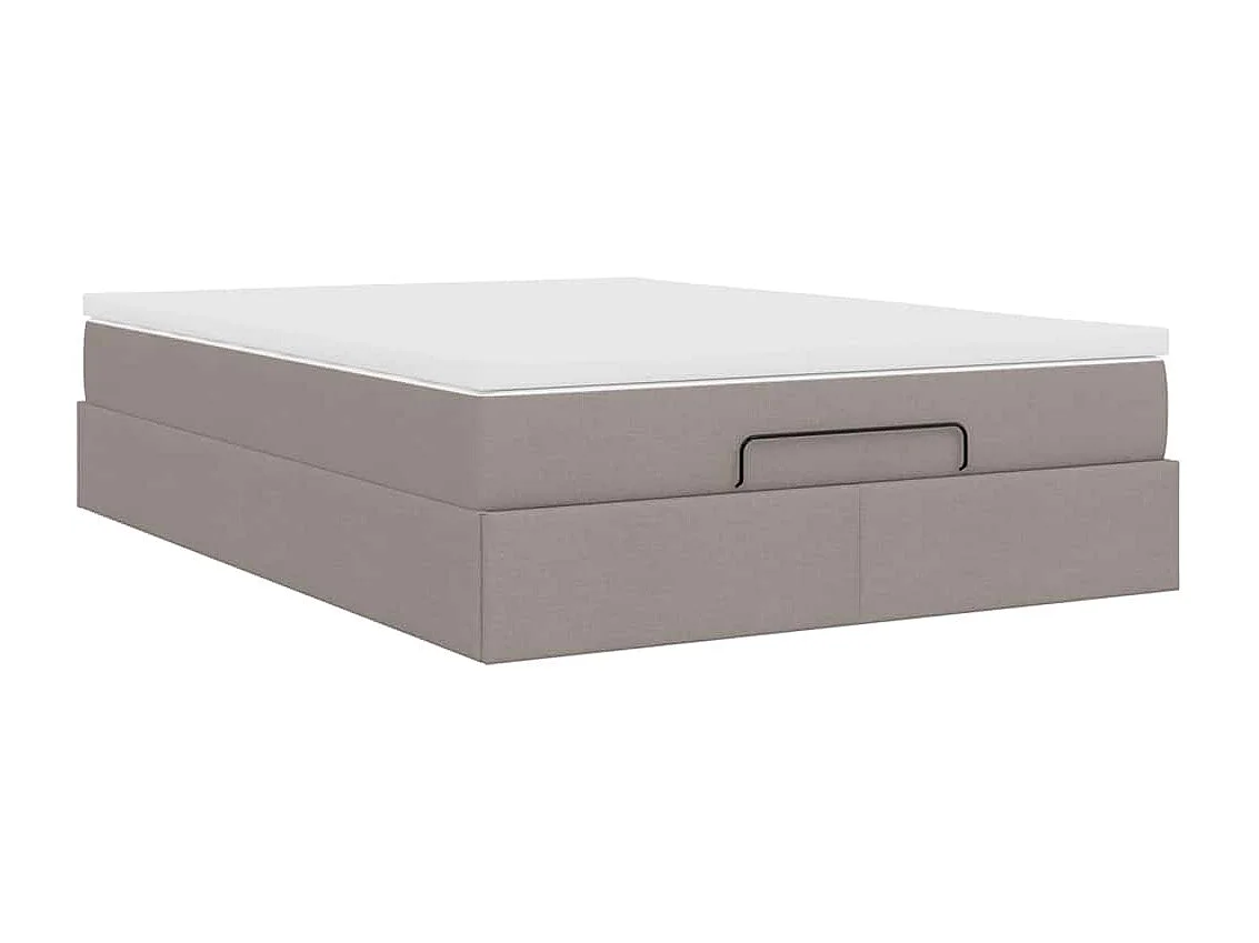 Cadre de lit ottoman avec matelas taupe 140x200 cm tissu