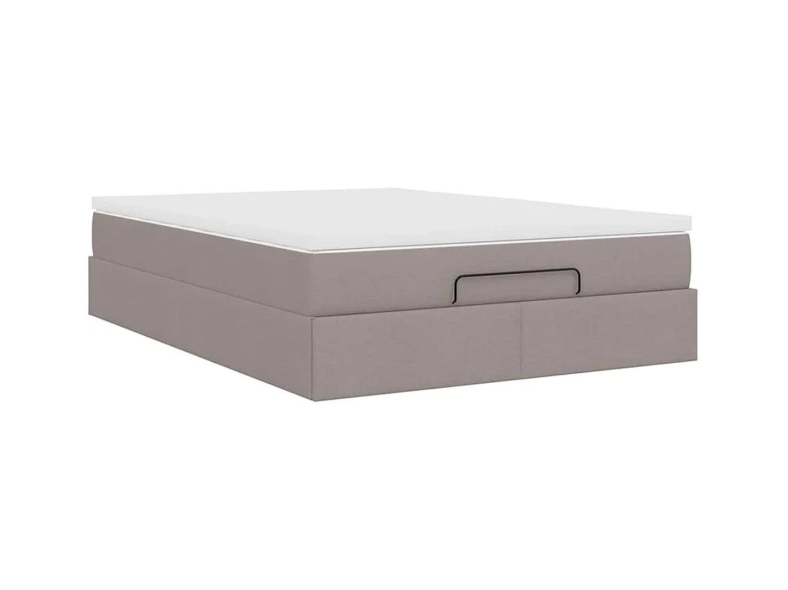 Cadre de lit ottoman avec matelas taupe 140x200 cm tissu