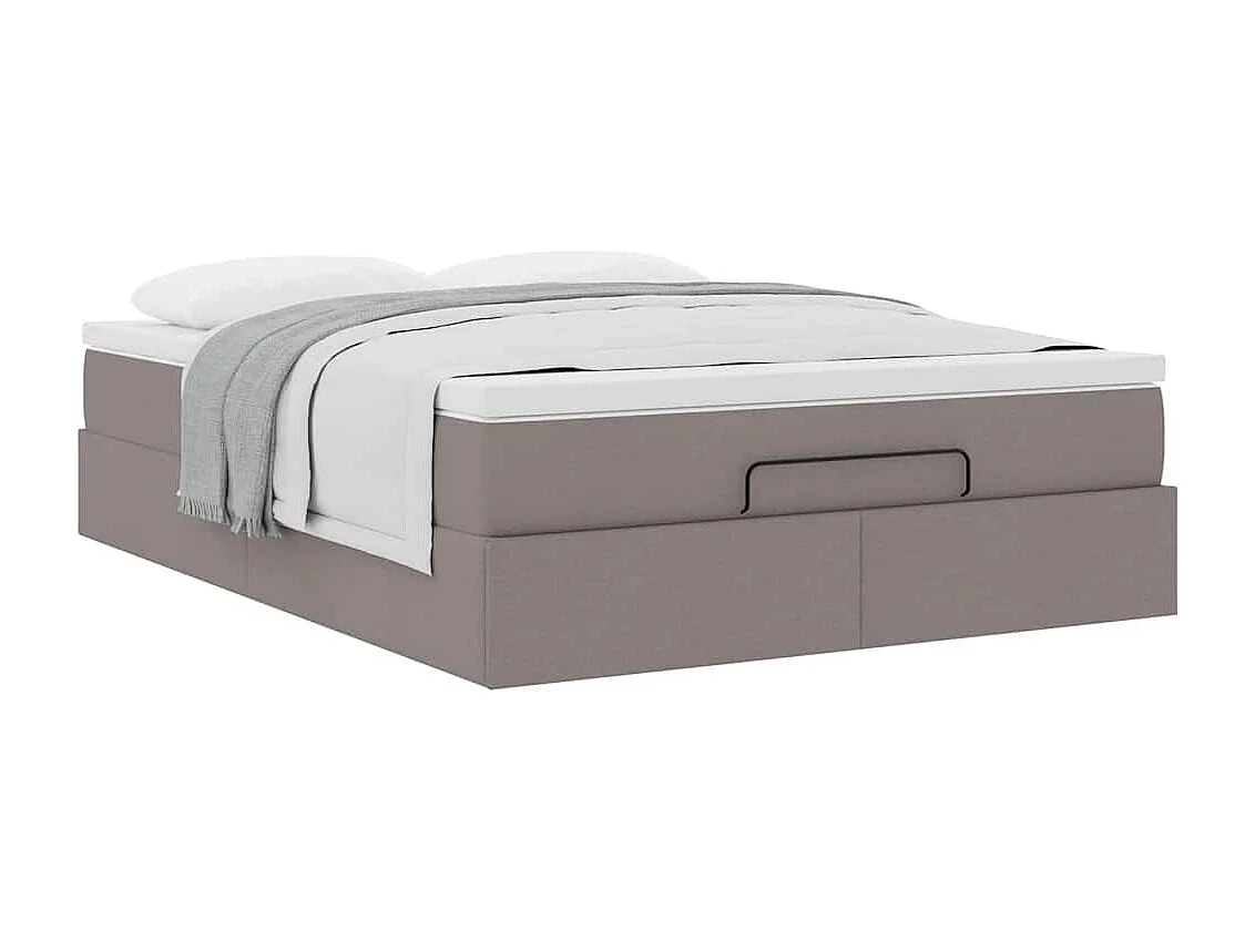 Cadre de lit ottoman avec matelas taupe 140x200 cm tissu