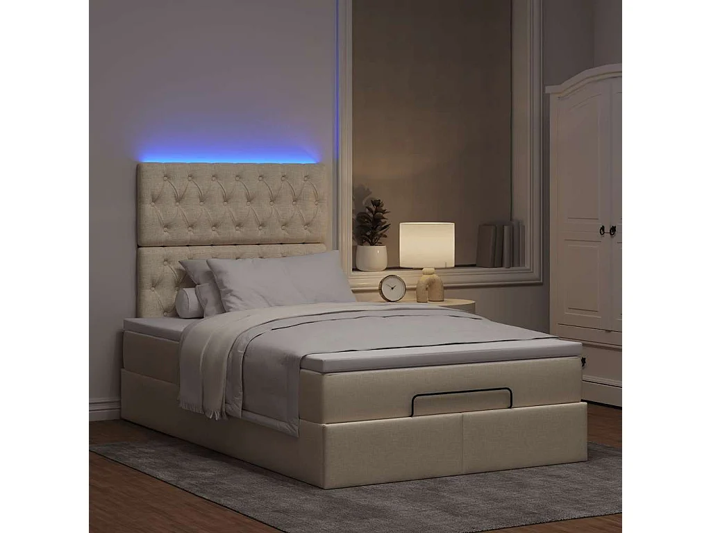 Cadre de lit ottoman avec matelas crème 120x190 cm tissu