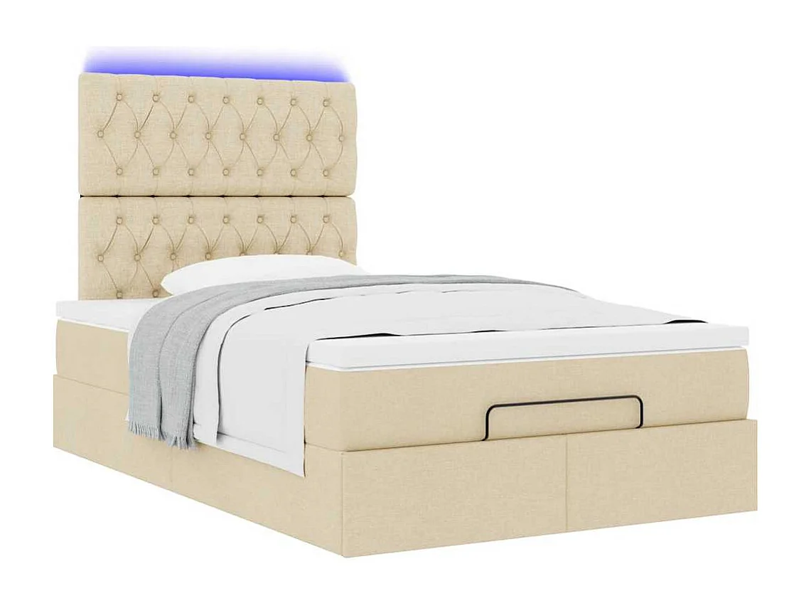 Cadre de lit ottoman avec matelas crème 120x190 cm tissu
