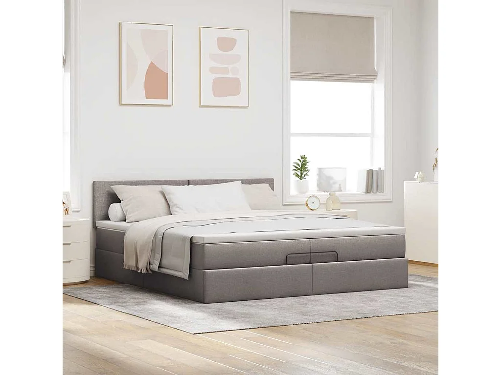 Cadre de lit ottoman avec matelas taupe 200x200 cm tissu