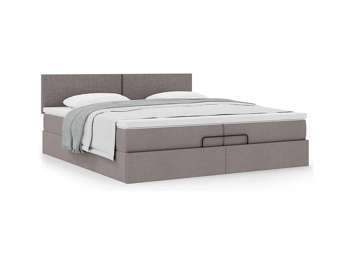 Cadre de lit ottoman avec matelas taupe 200x200 cm tissu