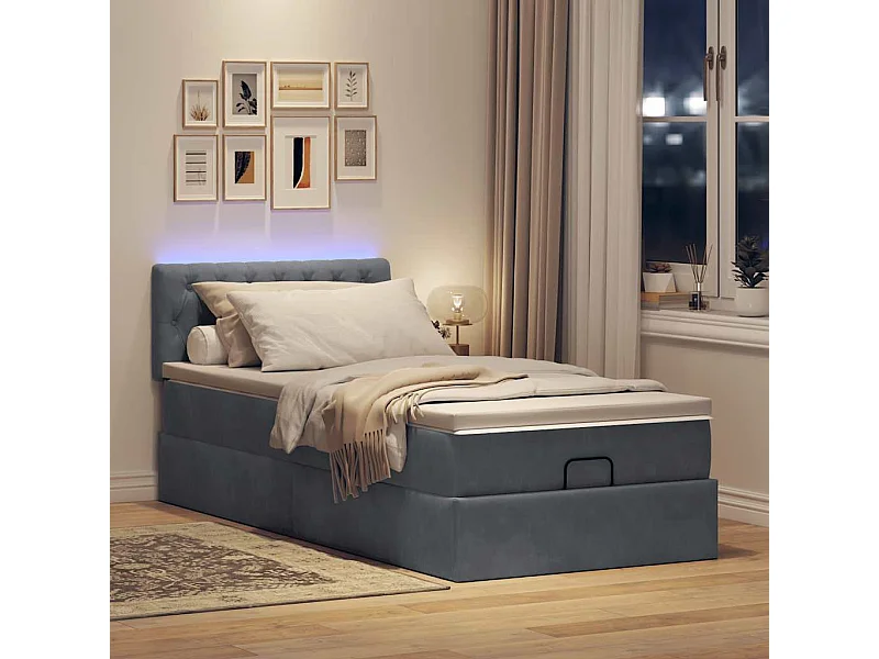 Cadre de lit ottoman avec matelas gris foncé 80x200 cm velours